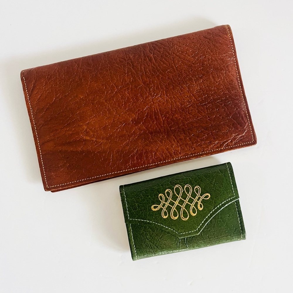 Vintage Brown Leather Wallet + Princess Gardner Green Key Case